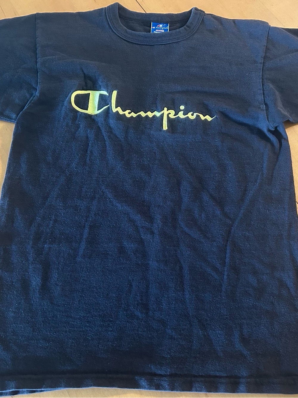 Champion Kids Navy Tee with Yellow Logo Script